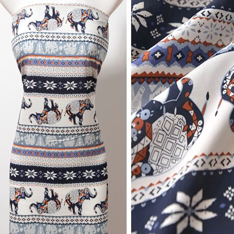 

100x140cm African Style Stripe Happy Elephant Rayon Fabric African Patchwork Soft Smooth Fabric For Shirt Baby Cloth Dress pajam