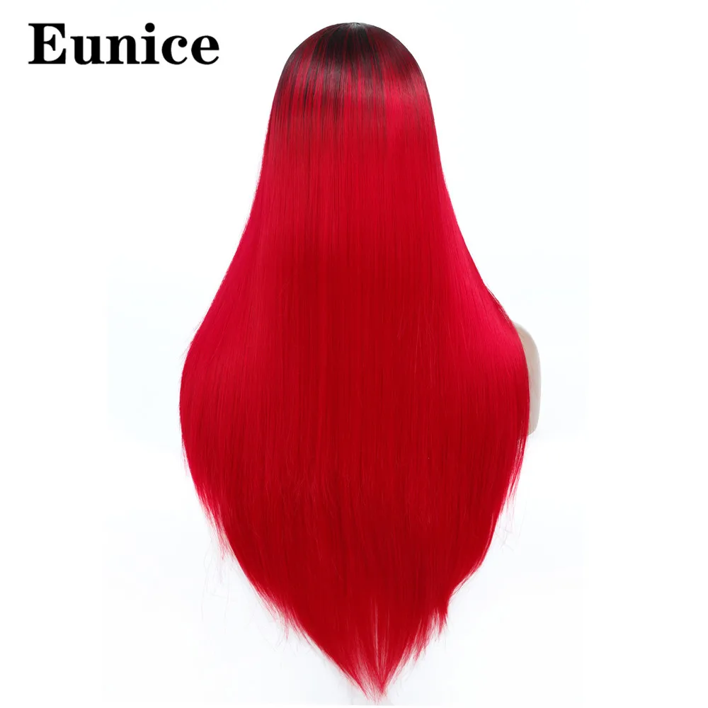Ombre black to red Синтетический Средний парк темный корень женский черный длинные шелковистые прямые парики Омбре Красный Розовый Синий Коричневый Серый косплей парики для женщин - Цвет: Ombre black to red