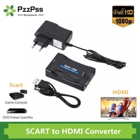pzzpss 1080p scart to hdmi video audio upscale converter adapter for hd tv dvd for sky box stb plug and play dc cable hot sale