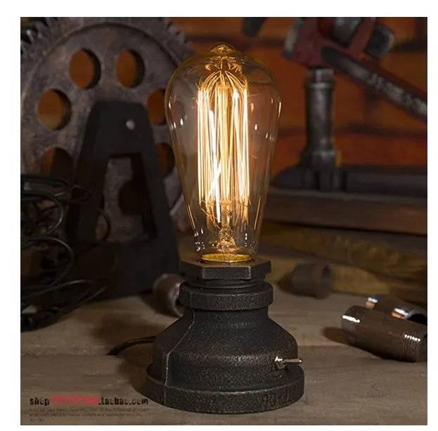 

Retro Vintage Table Lamp Lampholder Loft Steampunk Water Pipe Antique E27 Light Bulb Industrial Lamp Lamp Metal Art Gift