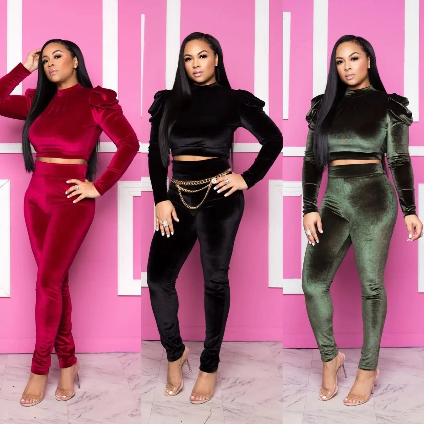 ANJAMANOR бархатный сексуальный зимний комплект из 2 предметов женский укороченный