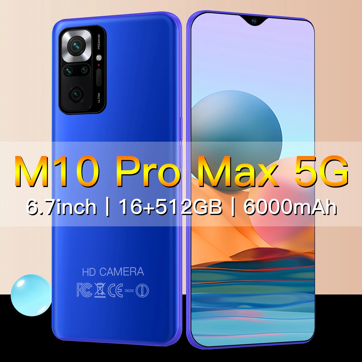 

New Smartphone M10 Pro MAX 6.7 Inch 6000MAH Battery 16GB+512GB 24+48MP Android 10.0 Dual SIM Face ID 5G Cell phone Unlocked