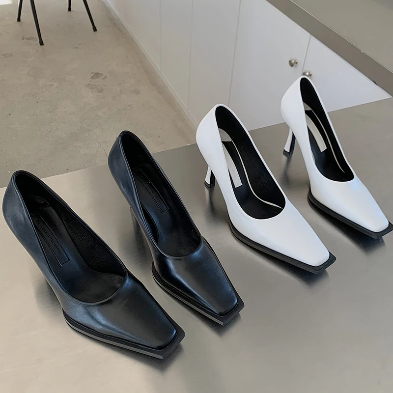 

2022 Women Pumps Spring Autumn New Square Toe Thin Heels Sandals Shoes Fashion Ladies High Heels Slip On Shoes Female Pumps