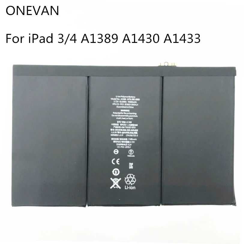 Оригинальный аккумулятор onwan A1389 для iPad 3/4 11560 мАч A1403 A1416 A1430 A1433 A1459 A1460 Сменный