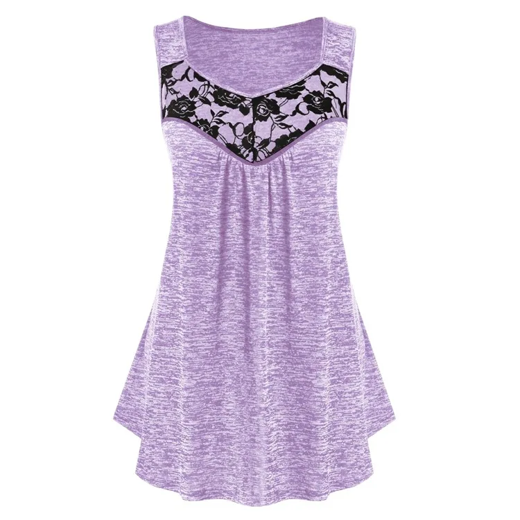 

Women T-shirt Top Sleeveless Irregular Waist Square Collar Lace Casual Slim Summer Mid-length Hedging Solid Color Vest T-shirt
