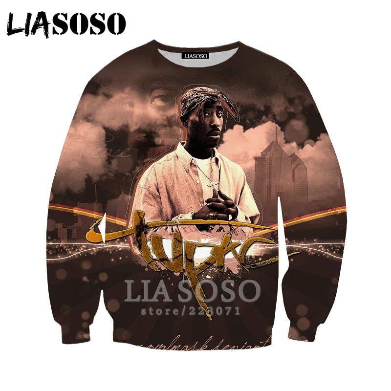 2pac Толстовка LIASOSO Модные мужские и женские толстовки 3D принт Рэпер Хип Хоп Уличная одежда с длинным рукавом Топы пуловер с круглым вырезом B182-06 - Цвет: 3