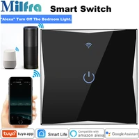 milfra wifi smart switch neutral wire required glass touch voice phone control eu wall switches for google alexa tuya smart life