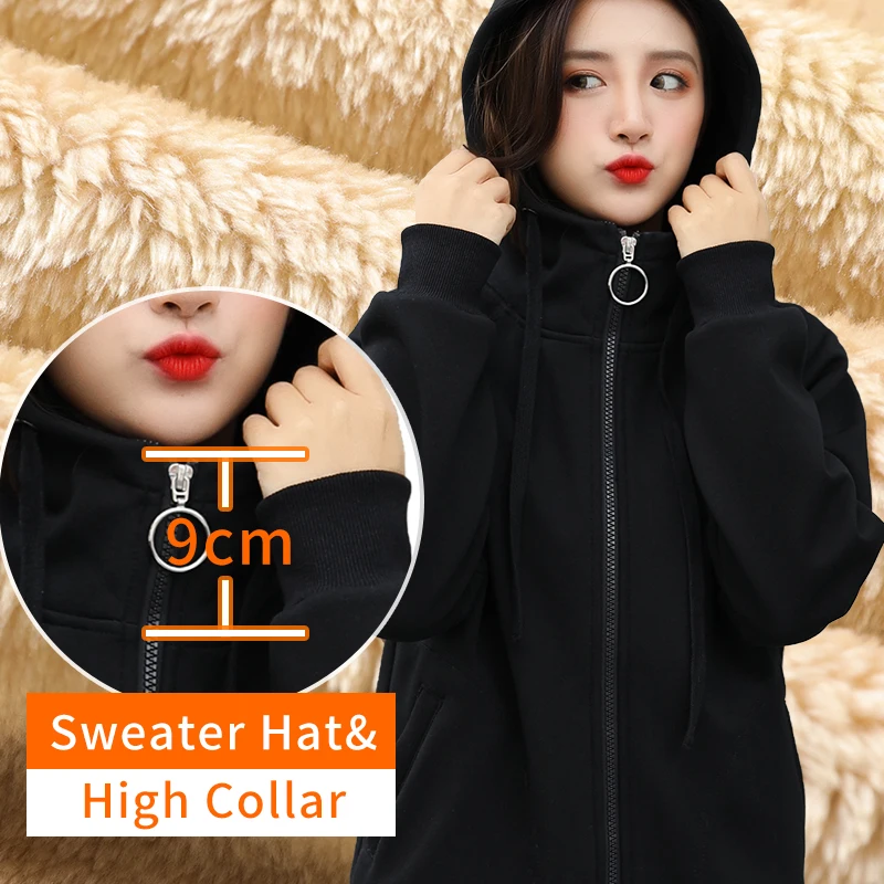 

Zip-up Women Korean Style hoodies Vintage Solid Color Long Sleeve Oversized Hooded Sweatshirt Lady Women Casual Large Coats 2021