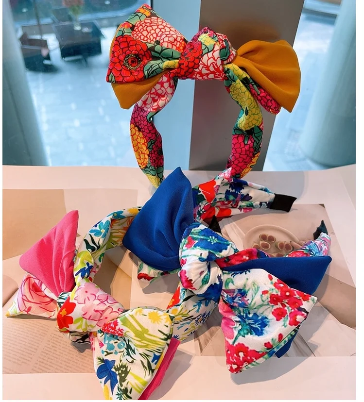 

2021 new Begonia style big flower hairbands color matching three-dimensional double-layer bow fairy floral headbands