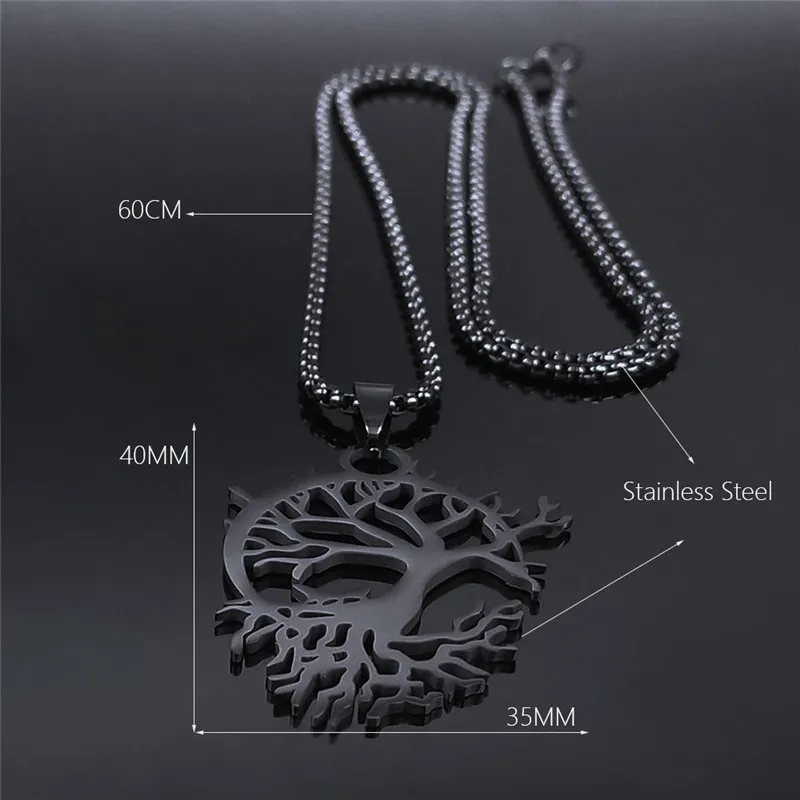 

Witchcraft Moon Tree of Life Chain Necklace Women/Men Black Color Stainless Steel Chain Necklaces Jewelry collier femme NXS03