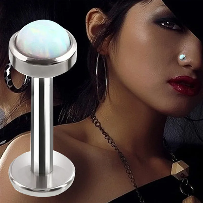 

New Multicolor Opals Surgical Steel Flat Gem Ear Tragus Helix Piercing Labret Lip Studs Ring Internally Thread Body Jewelry