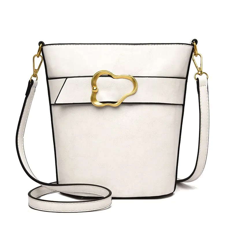 

Simple Crossbody Bags for Women 2021 White Leather Bucket Messenger Bag Sac Solid Vintage Shoulder Bag Female Designer Handbags