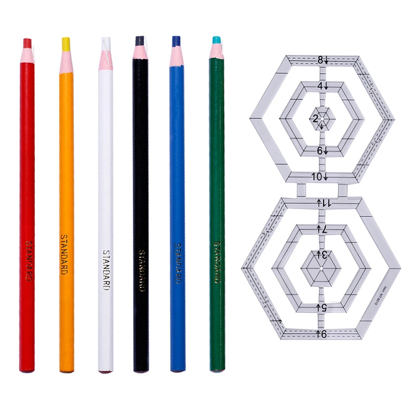 

Double Six Deformation Acrylic Drawing Patchwork Ruler With 6pcs Colorful Cut-free Tailor's Pencils For Garment Pencil Sewing