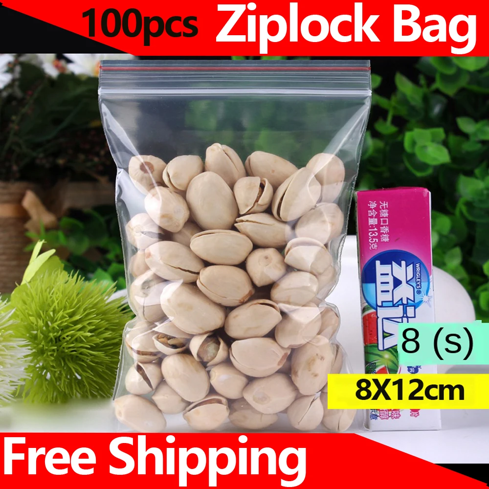 Прозрачный пластиковый пакет с застежкой молнией для упаковки толщина 8x12 см 0 08