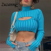 zuzanny turtleneck knitted sweaters women 2 pieces set y2k long sleeve tops autumn pullover jumpers cut out sexy cropped sweater