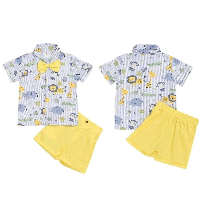 

New Boy Shorts Set Summer Children Baby Boys Casual Short Sleeve Cartoon Print T-shirt Tops+Shorts Outfits Set