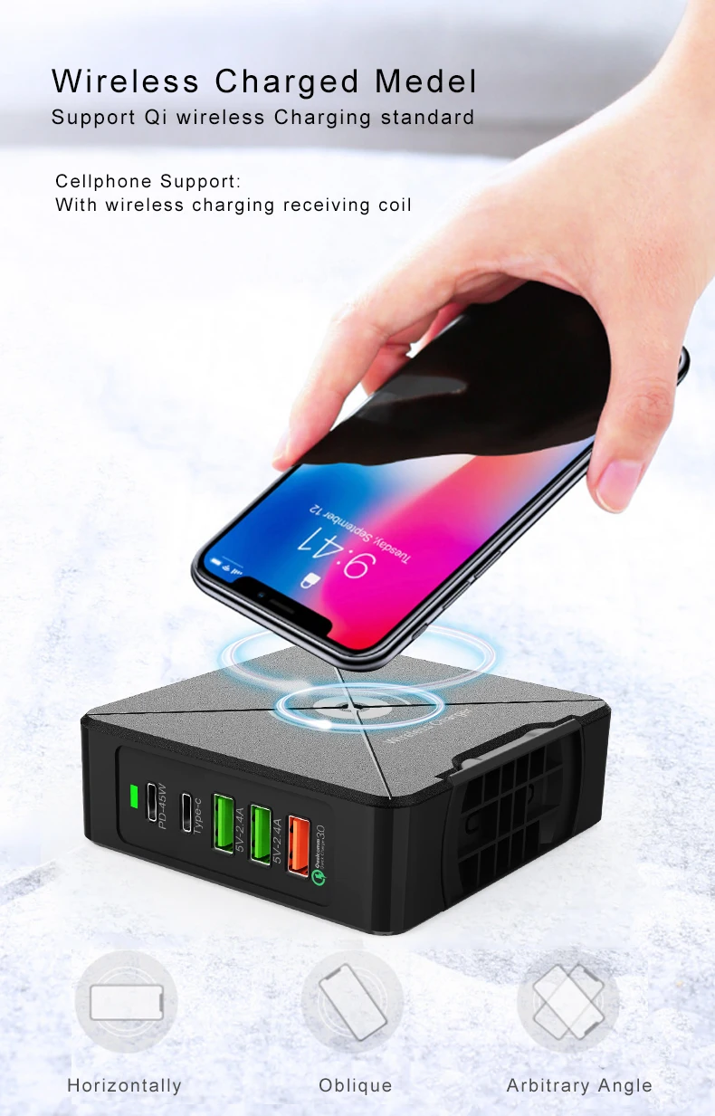 696 F88 75W USB зарядное устройство type C быстрое зарядное устройство для iPhone 8 X XR Qi Беспроводное зарядное устройство для samsung S/Note QC 3,0 быстрое настенное зарядное устройство