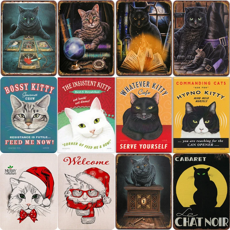 Ретро плакат с кошкой животные винтажные металлические знаки забавная настенная