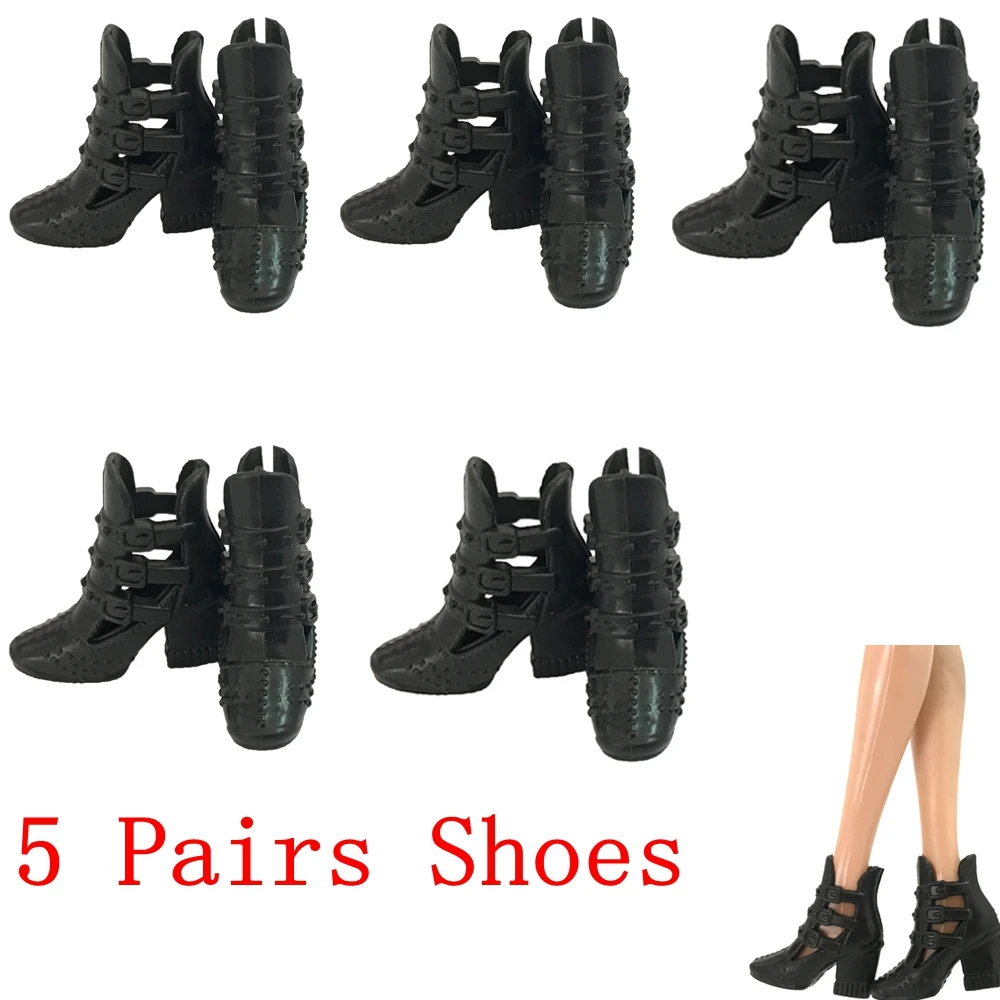 5 Pair/Set Doll Shoes Cool Sneaker Flat Black Sandals Genuine Sandals High-heeled Shoes For Barbie Doll Shoes Toy 008A DZ