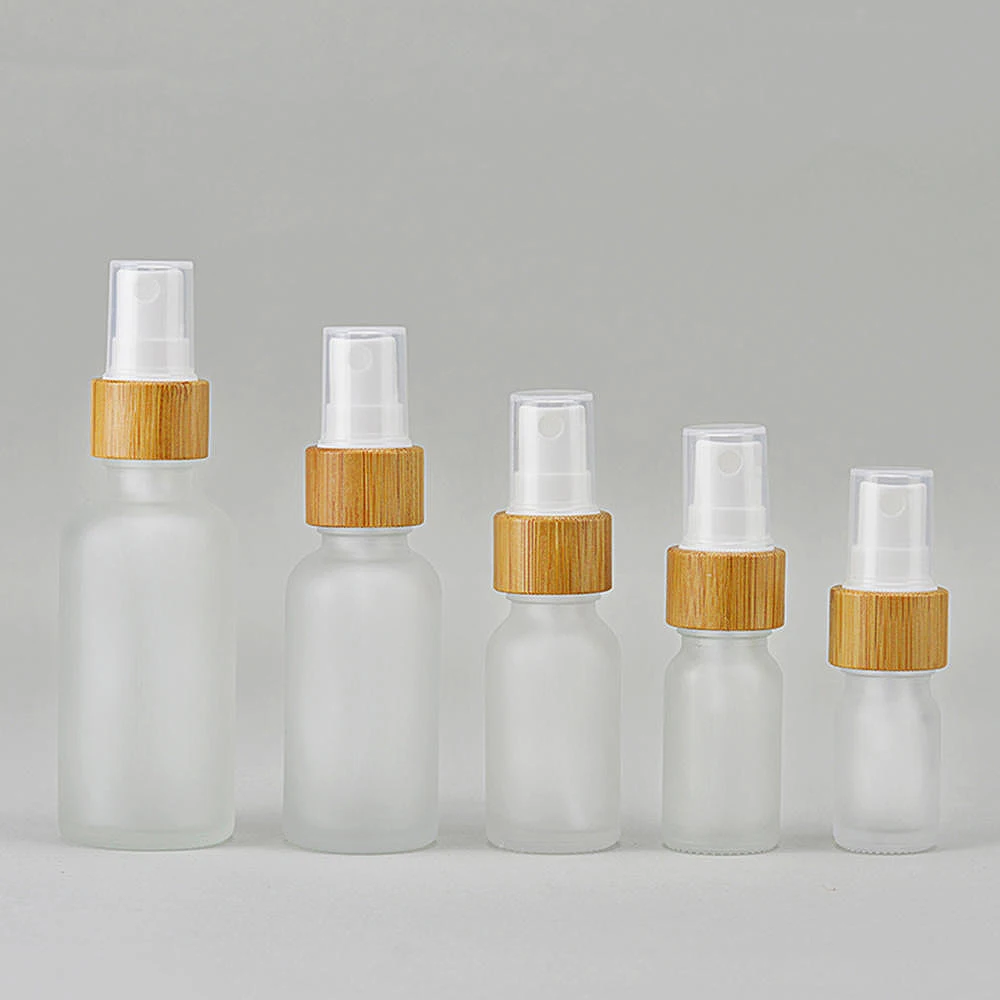 Бутылочка распылитель из матового стекла с бамбуковой крышкой|Многоразовые