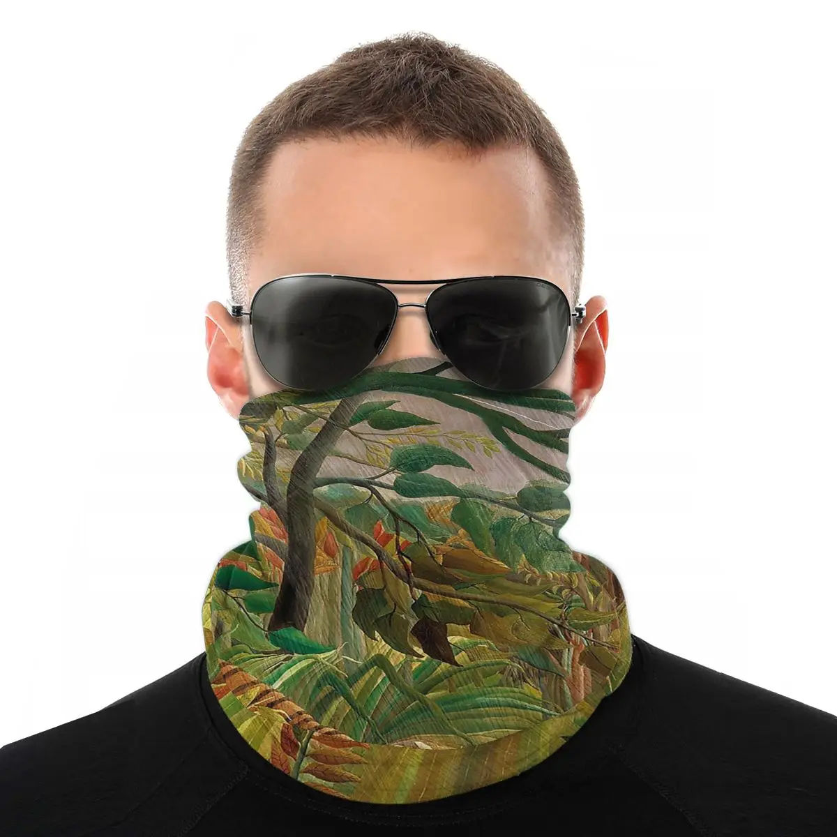 

Henri Rousseau Tiger Lightning Thunderstorm Magic Scarf Half Face Mask Halloween Tube Scarf Balaclava Bandana Headband Cycling