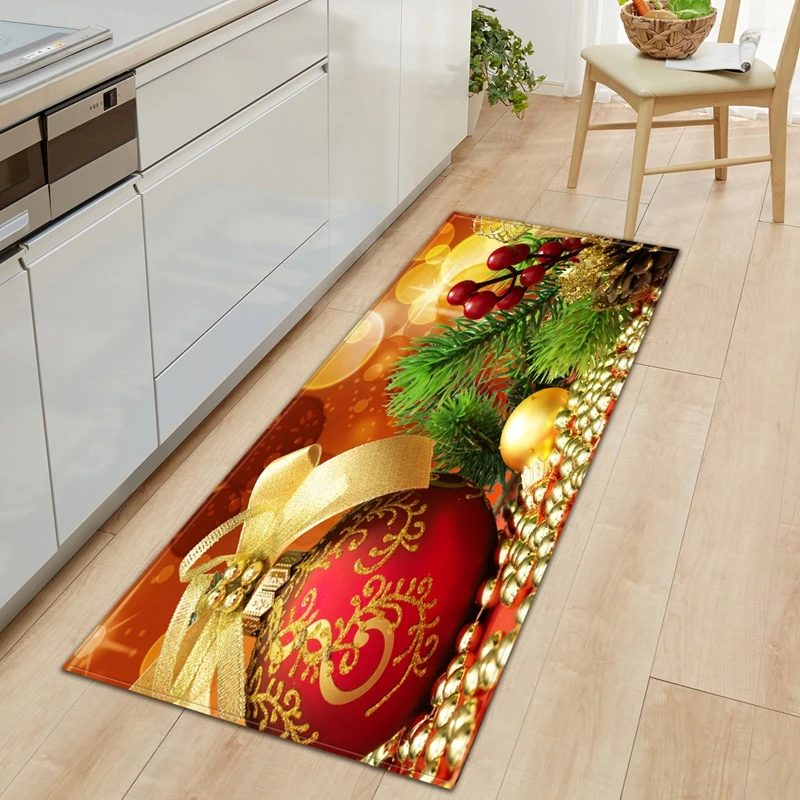 

Red Bell Christmas Kitchen Carpet Decoration Bedroom Entrance Doormat Home Hallway Balcony Bathroom Anti-Slip Mat Tatami Rug