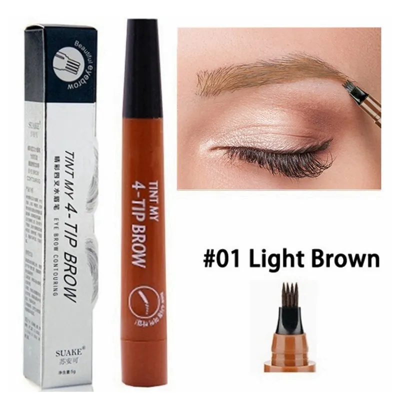 

Eyebrow Pen Waterproof 4 Fork Tip Eyebrow Tattoo 5Colors Pencil Cosmetic Long Lasting Natural Dark Brown Liquid Eye Brow Pencil