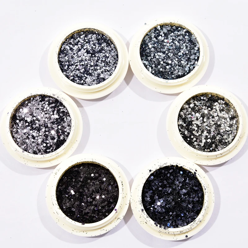 6 коробок настоящие черные блестки пыль Сделай Сам Блестки для ногтей порошок
