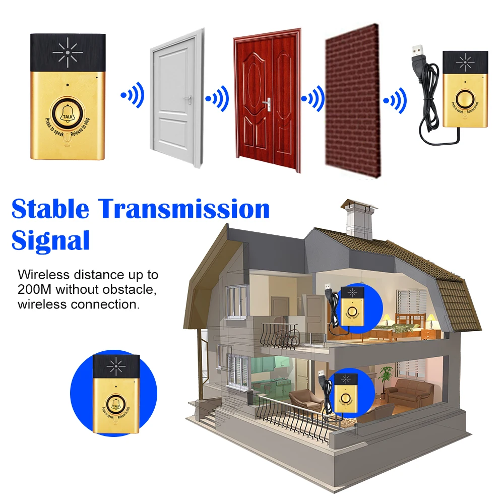 

Wireless Voice Intercom Doorbell with Outdoor Unit Button Indoor Unit Receiver 2-way Talk Monitor Smart Home Security Door Bell