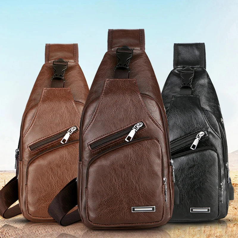 

New Fashion Men's Crossbody Bag Waterproof Men Sling Chest Bag USB Charging Carrying Case Three Colors To Choose From