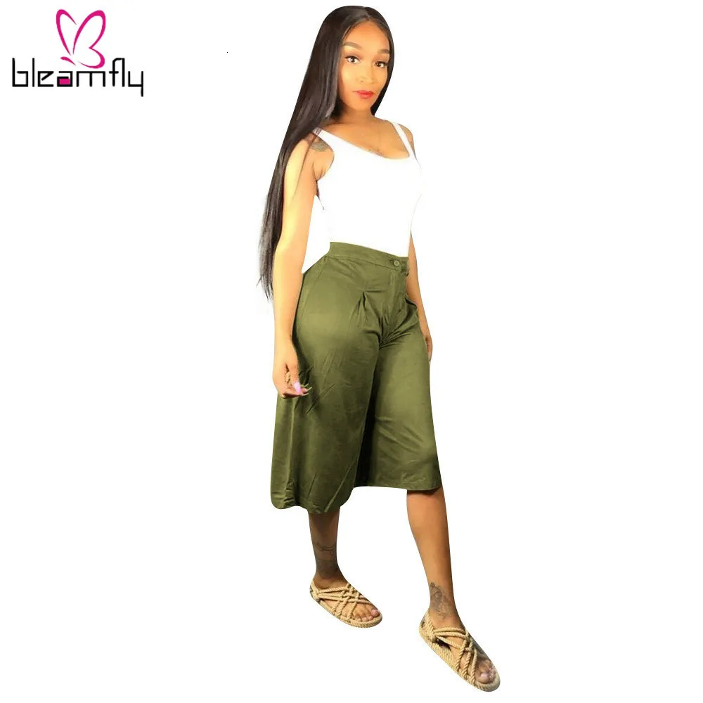 Новые женские летние однотонные свободные расклешенные укороченные штаны с