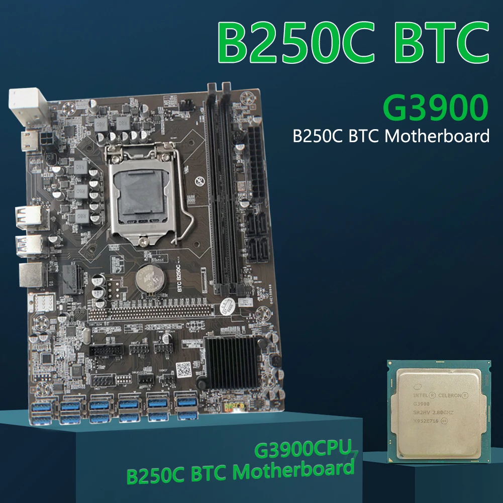 

B250C BTC 12x USB3.0 к PCI-E 16X материнская плата для майнера G3900, комплект процессора ЦП DDR4, доска для майнинга с поддержкой LGA1151 Gen 6/7 C