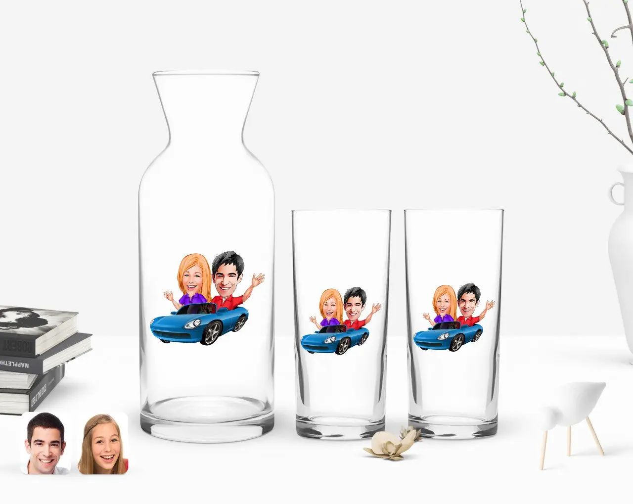 

Персонализированный красочный печатный День Святого Валентина карикатура двойной чашки и графин подарок Seti-52