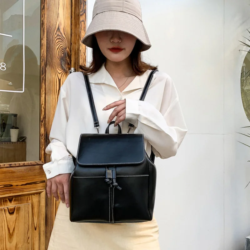 

Vintage Women Drawstring Backpack Small Wine Red Daypack Teenage Girls PU Leather Backpacks Fashion 2020 Female Rucksack XA821H