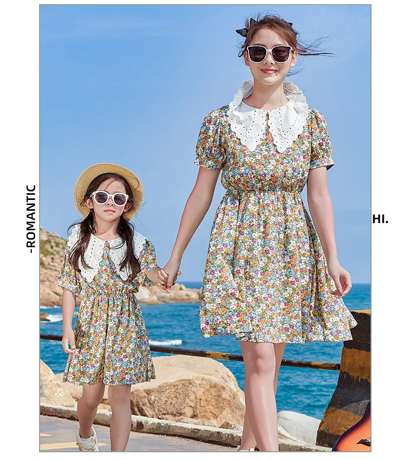 

Женское платье с коротким рукавом, платье с оборками и принтом, на резинке, летняя одежда для мамы и дочки, 2022