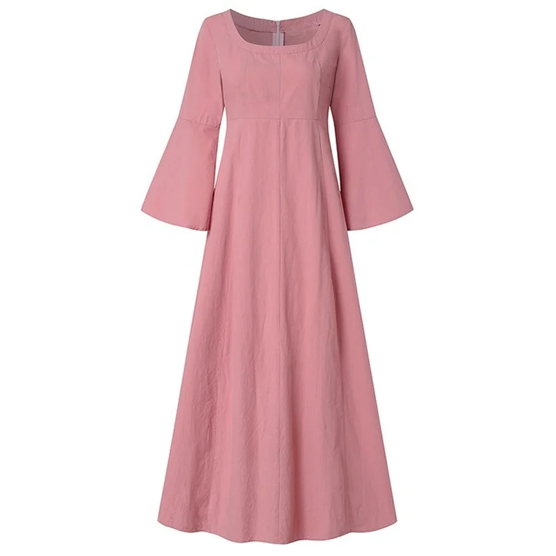 

Donsignet Women Dress Spring Autumn Retro Women's Dress Square Collar Flare Sleeve Solid Color Long Dress Plus Size Vestido