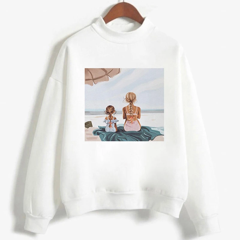 Осень-зима, водолазка для Дня матери, женские белые толстовки, Kawaii одежда, толстовка с принтом супер мамы Harajuku