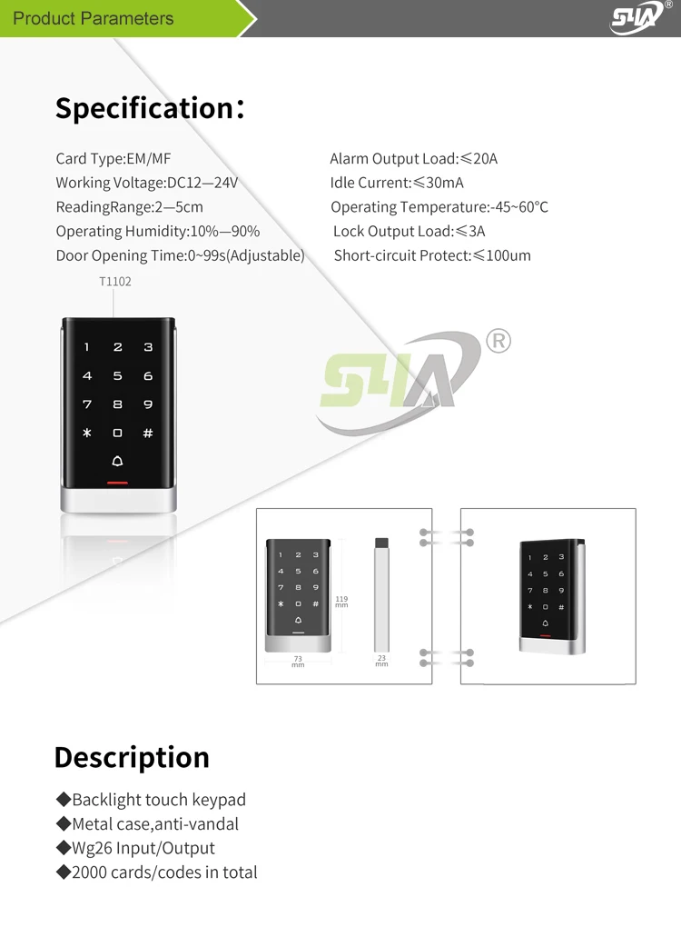 Металл/пластик/водонепроницаемый Сенсорный экран RFID автономный контроллер доступа 125 кГц сенсорный контроллер