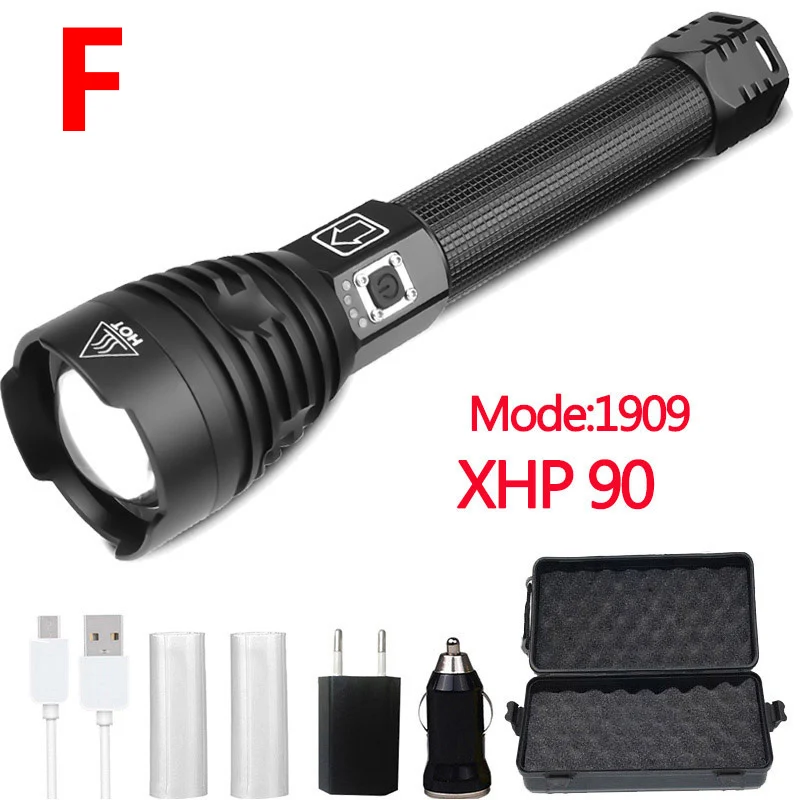 Package F Самый мощный XHP90 светодиодный фонарик XLamp Zoom Torch XHP70.2 USB Перезаряжаемый тактический фонарь 18650 или 26650 Кемпинг Охота лампа - Испускаемый цвет: Package F