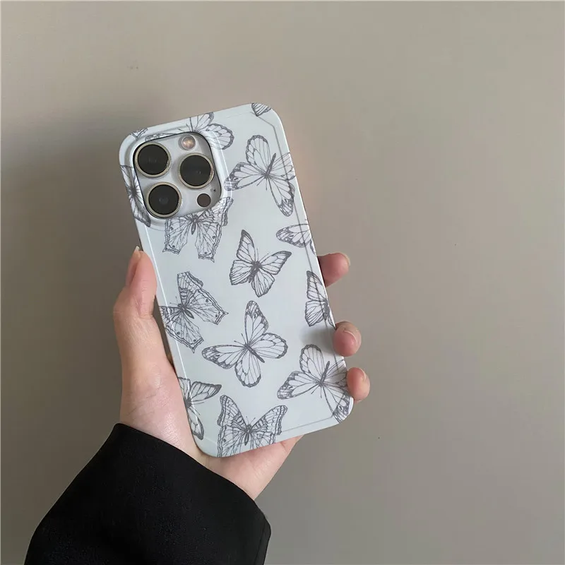 

INS illustration Butterfly Pattern Phone Case For iPhone 13 Pro Max Case iPhone 11 12 Pro X Xr Xs Max 7 8 Plus Soft Cover Fundas