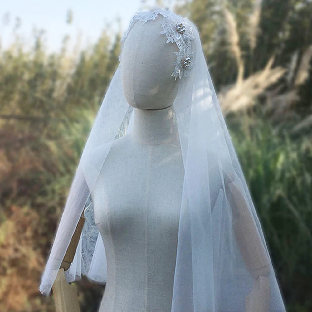 Женская свадебная фата Двухуровневая Фата из тюля цвета слоновой кости длиной до