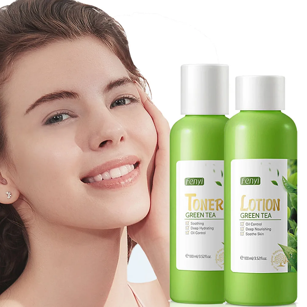 

Green Tea 2pcs Skin Care Set Moisturizing Oil control Shrink Pores Brighten Anti-wrinkle Lotion Toner Repair Facial Skin Kit