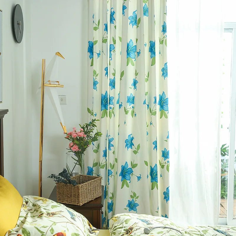 

Blue Print Chinese Style Curtain Minimalist Cotton Linen Curtains for Living Room Bedroom Printing Curtain Advanced Decoration