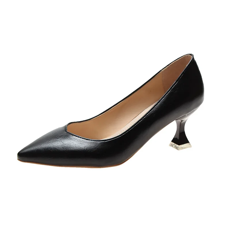 High heels women's 2020 spring style Korean style pointed toe shallow mouth fashion Square heel  Artificial Leather