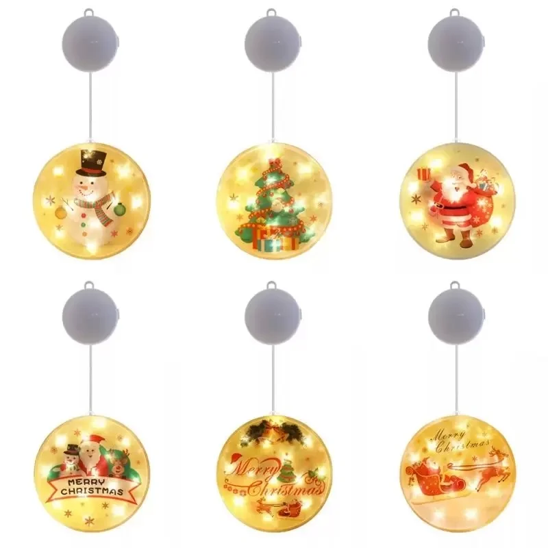 Christmas Round Wall Sticker Shop Garland Curtain String Light Festoon Snowflake Hut for Home Glass Window Decorative | Лампы и
