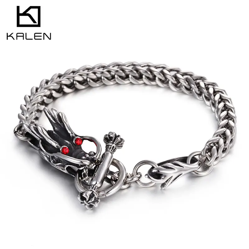 

Kalen Stainless Steel Cool Boy Punk Style Retro Dragon 210mm Bracelet For Men High Quality Jewelry Accessories