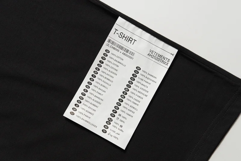 

Vetements 2020 Logo Embroidery Big Washing Label Outside Women Men T shirts tees Hiphop Oversized Men Cotton T shirt Vetements