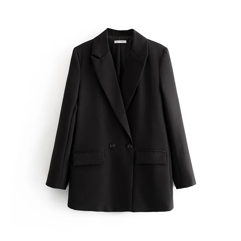 

Autumn and winter women's blazer jacket casual solid color double-breasted pocket decorative coatlapel