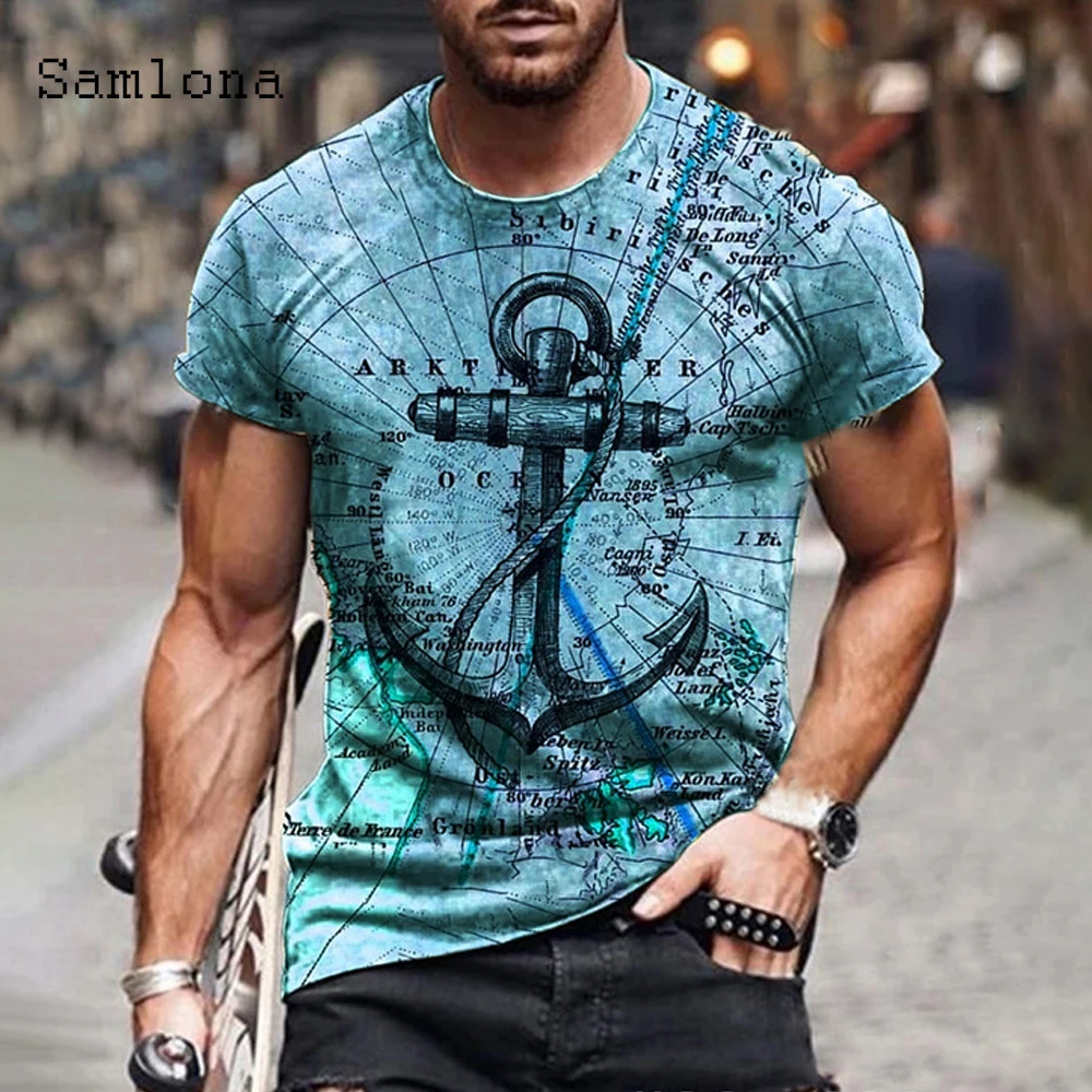 

Samlona Mens Patchwork T-shirt Stripe Playcard Print 2021 Summer New Simple Tops Casual Pullovers Men Tees Shirt Plus size S-3XL