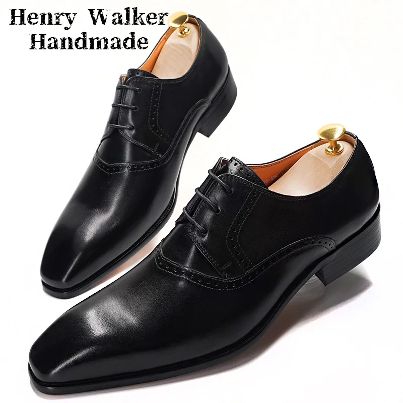 

Мужские кожаные туфли, коричневые, черные классические модельные туфли на шнуровке, с острым носком, деловые, офисные, свадебные